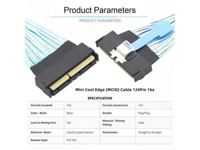 Alt view image 6 of 7 - PCI-E 5.0 Mini Cool Edge IO MCIO STR PCI-E 16x 124Pin Male to MCIO 124Pin Male Extender Cable 50cm with Pull Tab SF-097-BK
