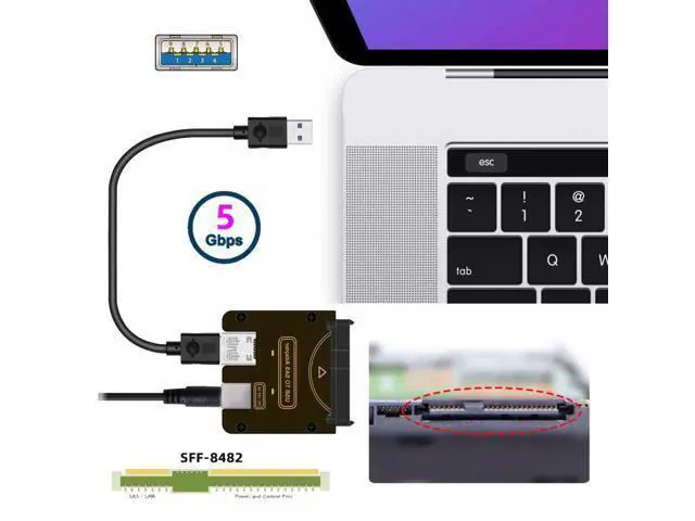 Alt view image 2 of 7 - SFF-8482 SAS 29Pin to USB 3.0 5Gbps Hard Disk Drive Raid Adapter with Chipset and Power Port (Need 12V/3A Power Supply) SF-090-USB3