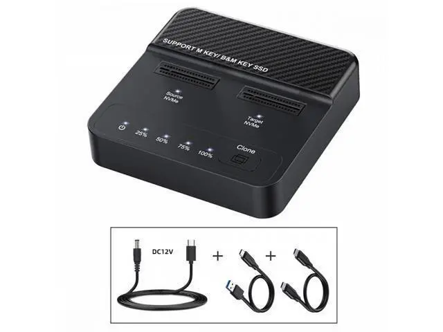 Alt view image 2 of 7 - NVME M.2 NGFF M-Key Cloner Dual-Bay to Type-C USB-C One-Click Offline Clone Backup Enclosure 20Gbps Hyper Vertical Duplicator UC-111-20G+DC12V