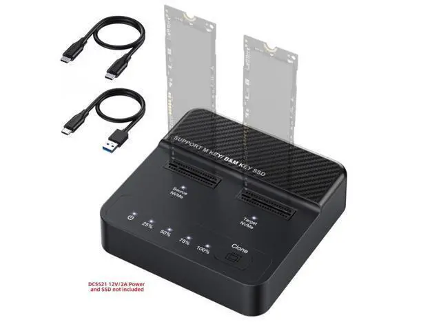 Alt view image 3 of 7 - NVME M.2 NGFF M-Key Cloner Dual-Bay to Type-C USB-C One-Click Offline Clone Backup Enclosure 20Gbps Hyper Vertical Duplicator UC-111-20G+DC12V