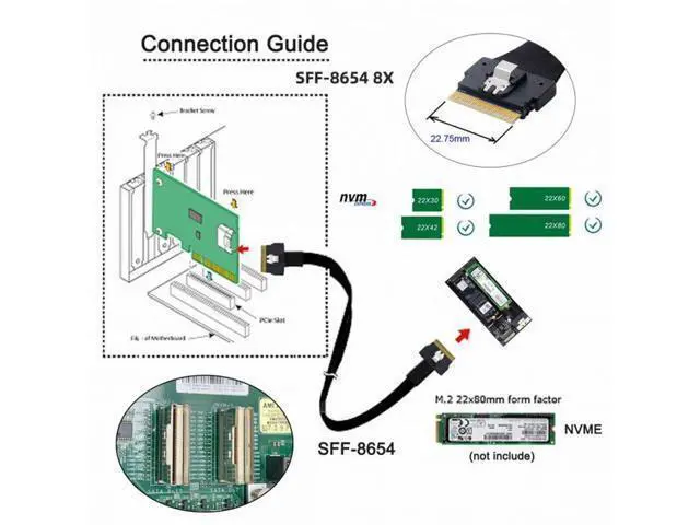 Alt view image 3 of 7 - Dual Slimline SFF-8654 8X 2 NVME to PCIE Express 3.0 4.0 Raid Card VROC Raid0 Hyper Adapter SA-016-2P