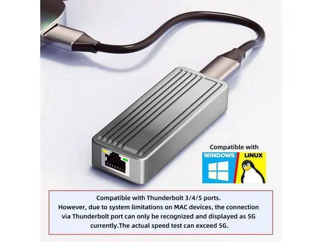 Alt view image 3 of 7 - USB-C Type-C USB4 USB3.2 Gen2 to 10Gbps GBE Gigabit 10000Mbps 5Gbps 2.5Gbps Ethernet Network LAN Cable Adapter RTL8159 for Desktop Laptop NAS UT-029-10G