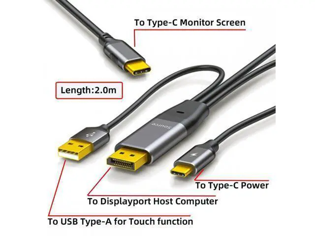 Alt view image 3 of 7 - Reversed Displayport Source to Type C USB-C Touch Screen Displays Male 4K HDTV Cable for Laptop Monitor 2.0m
