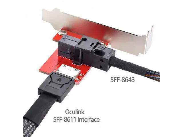 Alt view image 5 of 7 - PCI-Express 4.0 Mini SAS HD SFF-8643 to Oculink SFF-8611 SFF-8612 PCBA Female Adapter With Bracket SF-042