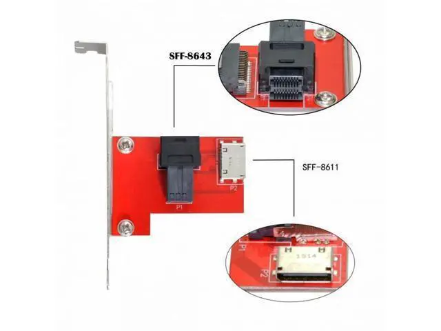 Alt view image 7 of 7 - PCI-Express 4.0 Mini SAS HD SFF-8643 to Oculink SFF-8611 SFF-8612 PCBA Female Adapter With Bracket SF-042