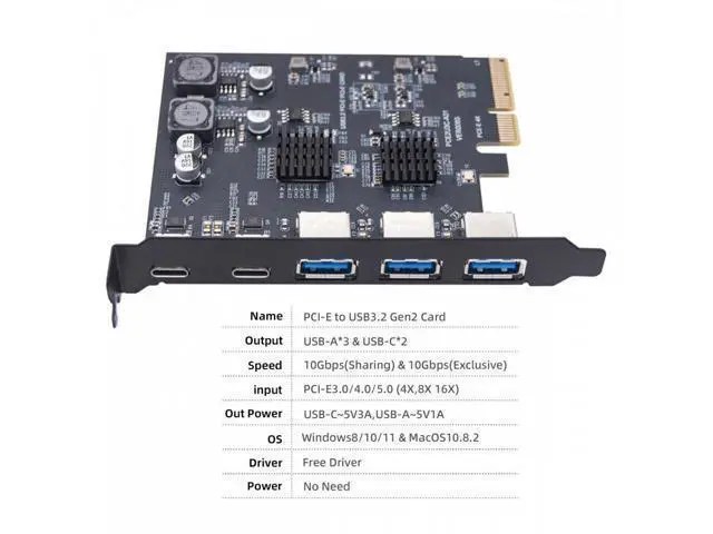 Alt view image 6 of 7 - 10Gbps Three Type-A USB3.0 Back Panel Socket & Dual USB3.1 Type-C USB-C to PCI-E Express Card Adapter ASM3142 VL822