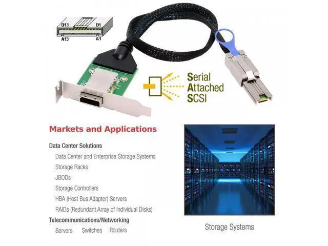 Alt view image 3 of 7 - External Mini SAS SFF-8088 Male to SFF-8088 Female Extension Cable PCBA With Low Profile Bracket SF-083-26PIN