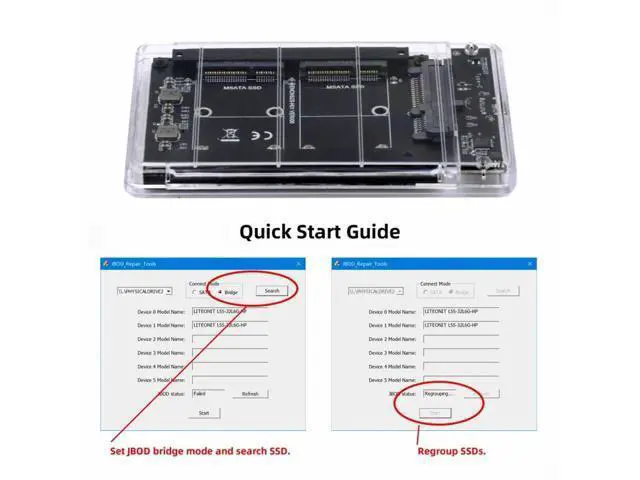 Alt view image 6 of 7 - Dual MSATA Mini-SATA SSD Card JBOD Raid0 Span Bridge to USB3.0 Type-C USB-C 2.5inch SATA Combo Enclosure SA-049+UC-079-WH
