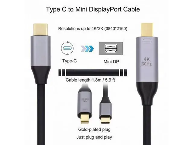 Alt view image 5 of 7 - USB 3.1 Type-C USB-C Source to Mini DisplayPort DP Displays Male 4K Monitor Cable for Laptop 1.8m UC-018-MDP