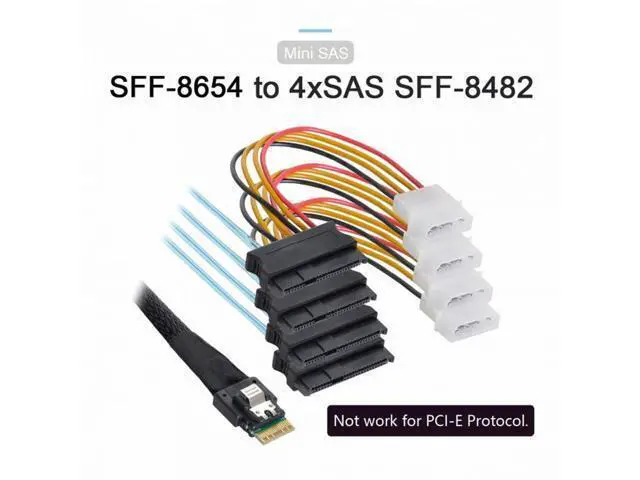 Alt view image 2 of 7 - Slimline SAS 4.0 SFF-8654 4i 38pin Host to 4 SAS 29pin SFF-8482 Target Hard Disk Fanout Raid Cable SF-047
