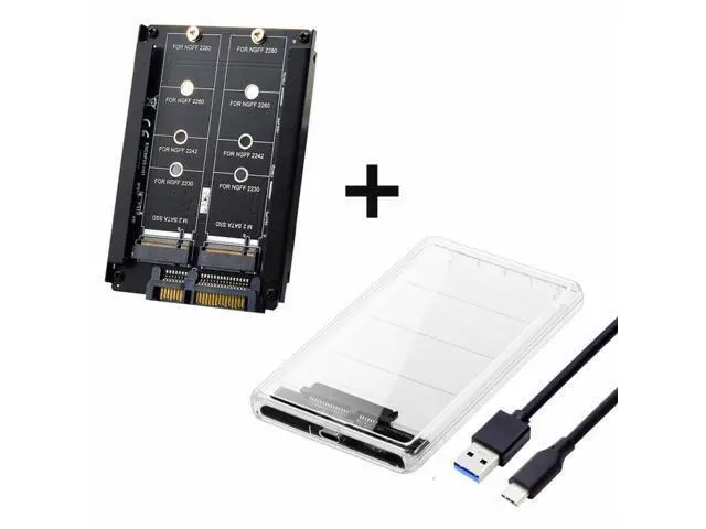 Alt view image 2 of 7 - Dual NGFF B+M-Key M.2 SSD Card JBOD Raid0 Span Bridge to USB3.0 Type-C USB-C 2.5inch SATA Combo Enclosure SA-031+UC-079-WH