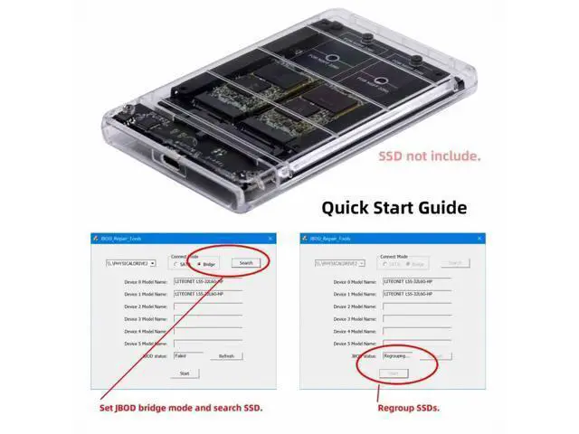 Alt view image 5 of 7 - Dual NGFF B+M-Key M.2 SSD Card JBOD Raid0 Span Bridge to USB3.0 Type-C USB-C 2.5inch SATA Combo Enclosure SA-031+UC-079-WH
