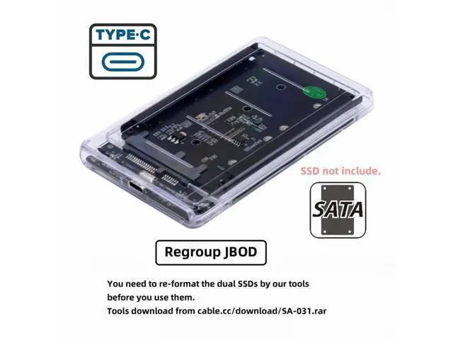 Alt view image 6 of 7 - Dual NGFF B+M-Key M.2 SSD Card JBOD Raid0 Span Bridge to USB3.0 Type-C USB-C 2.5inch SATA Combo Enclosure SA-031+UC-079-WH
