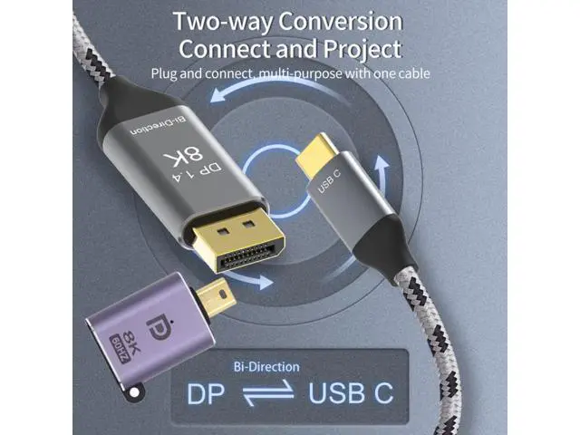 Alt view image 5 of 7 - Reversed Mini DisplayPort DP Source to USB 3.1 Type-C USB-C Displays Male 8K HDTV Cable for Laptop Monitor (1.8m) UC-129-DPM+DP-036-8K01