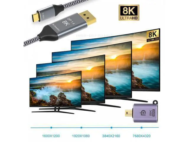 Alt view image 4 of 7 - Reversed Mini DisplayPort DP Source to USB 3.1 Type-C USB-C Displays Male 8K HDTV Cable for Laptop Monitor (1.8m) UC-129-DPM+DP-036-8K01