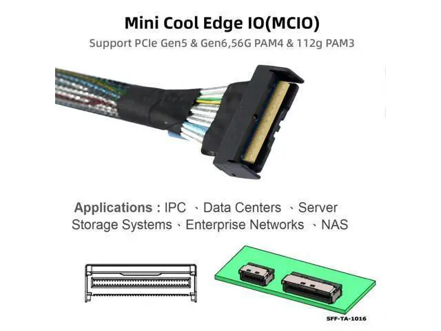 Alt view image 5 of 7 - PCI-E 5.0 Mini Cool Edge IO MCIO STR PCI-E Slimline SAS 8i 74Pin Male to MCIO 74Pin Male Extender Cable 50cm