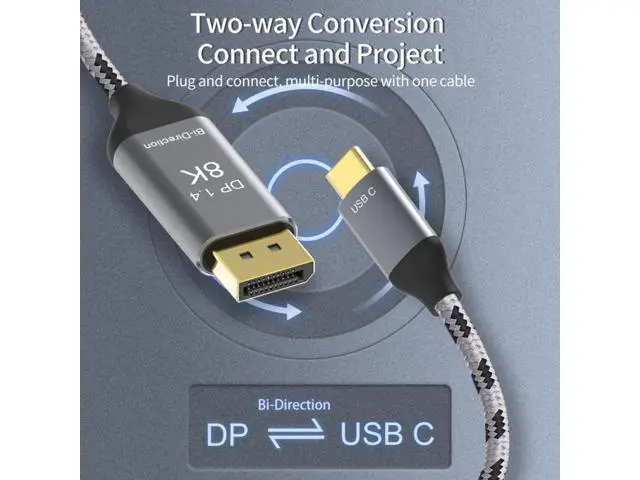 Alt view image 7 of 7 - Reversed DisplayPort DP Source to USB 3.1 Type-C USB-C Displays Male 8K HDTV Cable for Laptop Monitor (1.8m) UC-129-DPM