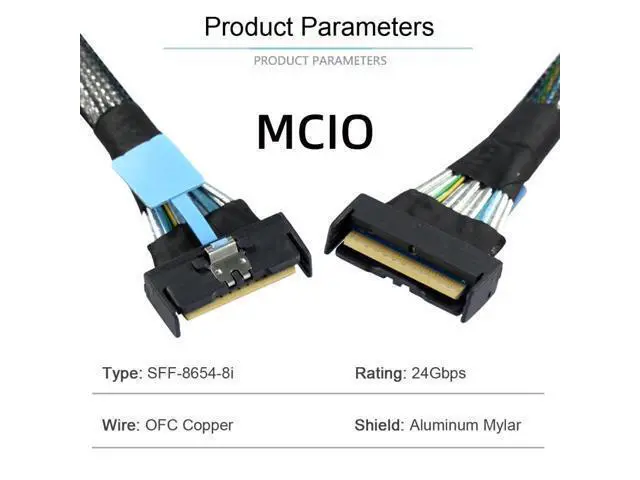 Alt view image 6 of 7 - PCI-E 5.0 Mini Cool Edge IO MCIO STR PCI-E Slimline SAS 8i 74Pin Male to MCIO 74Pin Male Extender Cable 50cm