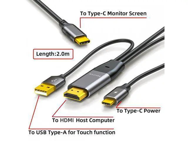 Alt view image 3 of 7 - Reversed HDMI 4K Source to Type-C USB-C Touch Screen Displays Male HDTV Cable for Laptop Monitor (2.0m) UC-129-HDU