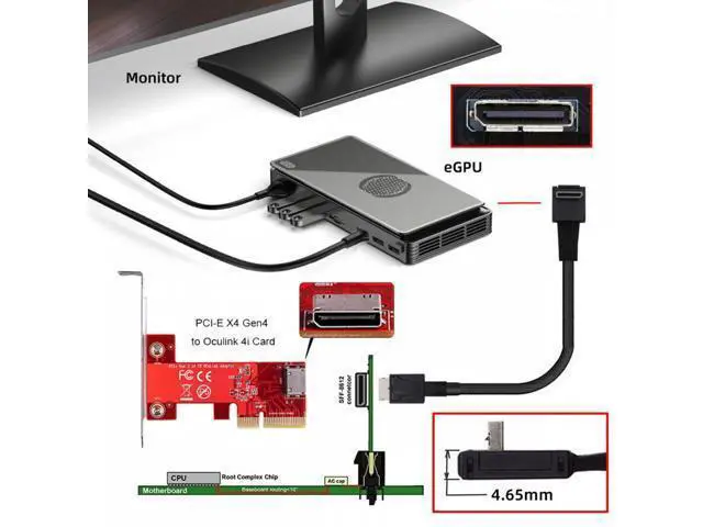 Alt view image 7 of 7 - Down Angled 90 Degree OcuLink PCIe 4.0 PCI-Express SFF-8611 4i to SFF-8611 Data Active Cable for eGPU SSD 80cm SF-014-DN