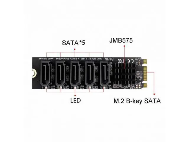 Alt view image 4 of 7 - NGFF Key B+M to SATA 3.0 6Gbps 5 Ports Adapter Converter PM Multi Port Select JMB575 2280 SA-035-BM