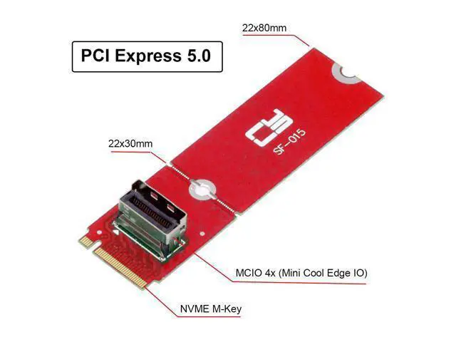 Alt view image 2 of 7 - PCI-E 5.0 4.0 M.2 M-key to MCIO Mini Cool Edge IO Female Host Adapter for PCIe Nvme SSD 2280 2230 SF-015