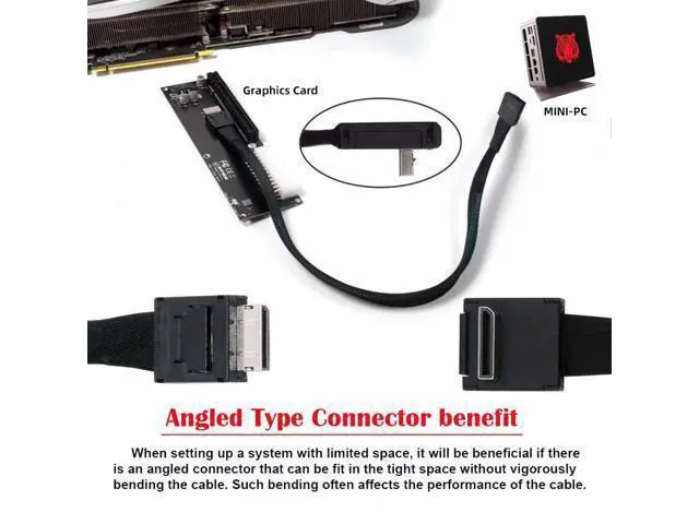 Alt view image 4 of 7 - Down Angled 90 Degree OcuLink PCIe 4.0 PCI-Express SFF-8611 4i to SFF-8611 Data Active Cable for eGPU SSD 80cm SF-014-DN