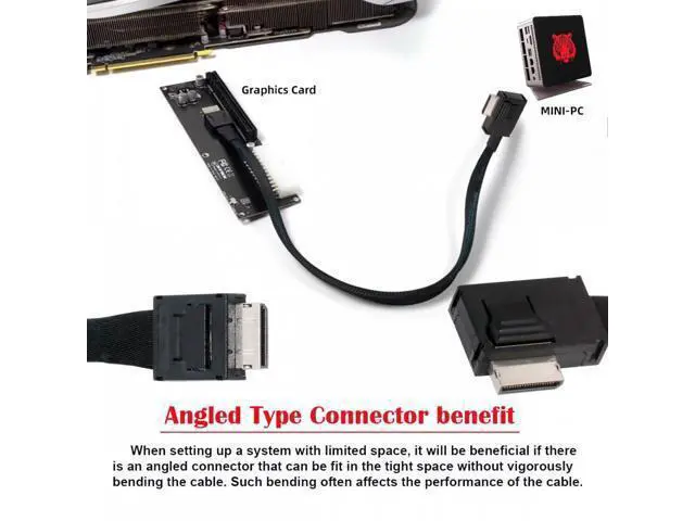 Alt view image 4 of 7 - Left Angled 90 Degree OcuLink PCIe 4.0 PCI-Express SFF-8611 4i to SFF-8611 Data Active Cable for eGPU SSD 50cm SF-014-LE