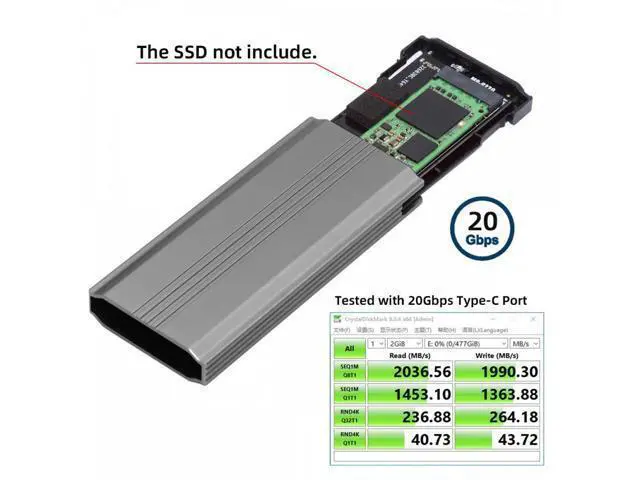 Alt view image 7 of 7 - Type-C USB3.2 USB4 20Gbps to M-key M.2 NGFF NVME SATA SSD PCBA Enclosure 2280/2242/2260mm RTL9220