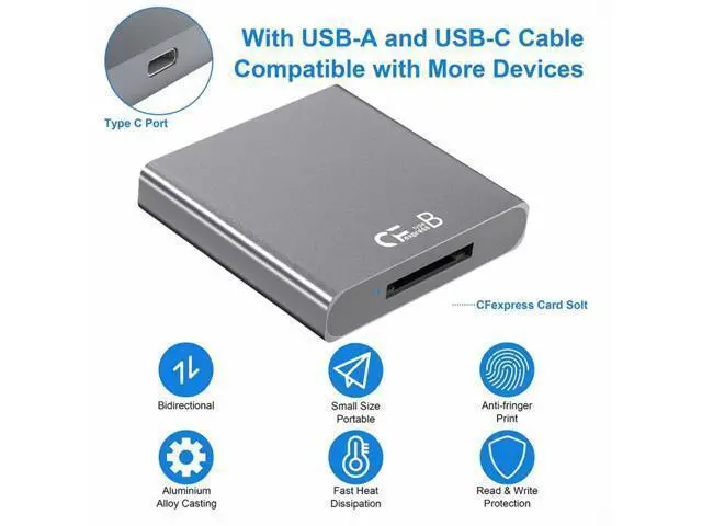 Alt view image 5 of 7 - USB3.1 Type-C USB3.0-A to CF Express Extension Card Reader for CFE Type-B Support R5 Z6 Z7 CFB Memory Card UC-152-CFB