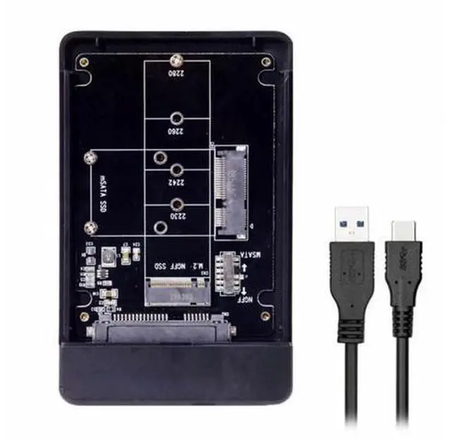 Main image of NGFF Combo M.2 NGFF B-key and mSATA SSD to USB Type-C Converter Case Enclosure with Switch UC-079-BK+SA-011