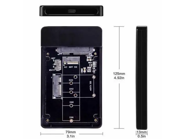 Alt view image 5 of 6 - NGFF Combo M.2 NGFF B-key and mSATA SSD to USB Type-C Converter Case Enclosure with Switch UC-079-BK+SA-011
