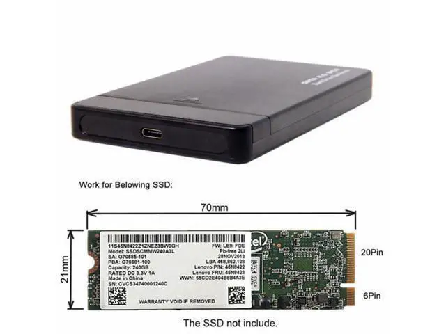 Alt view image 4 of 7 - Type-C USB-C to 20+6Pin Thinkpad X1 Carbon SATA SSD Hard Disk Case Enclosure UC-079-BK+SA-122