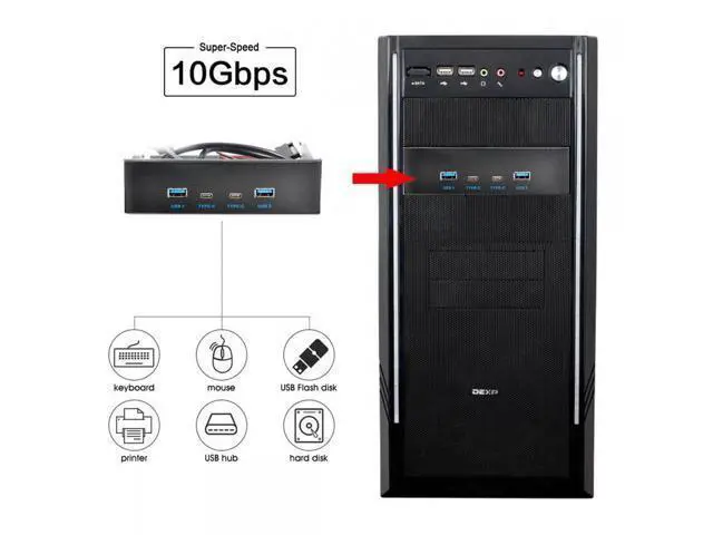 Alt view image 4 of 7 - 10Gbps USB 3.1 Type-A & Type-C HUB 4 Ports Front Panel to Motherboard Type-E Connector Cable 10Gbps for 5.25" CD-ROM Bay Tray U3-032-CF