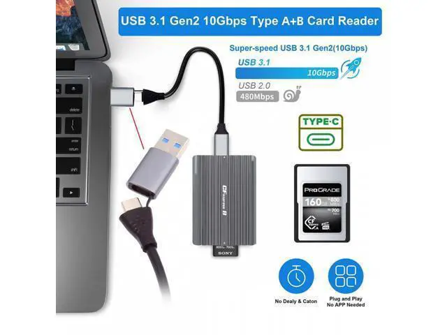 Alt view image 6 of 7 - USB3.1 Type-C USB3.0 Type-A to CF Express Extension Card Reader CFE Type-A & Type-B CFA R5 Z6 Z7 CFB Memory Card UC-152-CFX