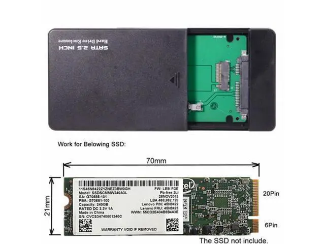 Alt view image 3 of 7 - Type-C USB-C to 20+6Pin Thinkpad X1 Carbon SATA SSD Hard Disk Case Enclosure UC-079-BK+SA-122