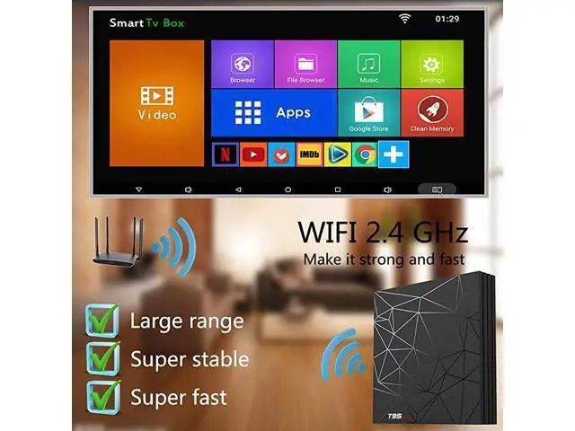 Alt view image 7 of 7 - Android 90 TV Box 4GB+64GB T95 max Quad Core Smart TV Box Android Box Media Player Support USB 30 3D 4K 6K H265 HD Resolution 24G WiFi Set Top TV Box