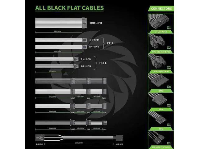 Alt view image 4 of 6 - GAMEMAX 850W Power Supply, Fully Modular, 80 Plus Gold, ARGB SYNC with Motherboard, RGB-850 Pro