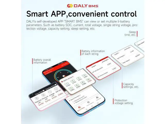 Alt view image 3 of 7 - DALY Smart BMS 4S-24S 12V-72V 40A-500A con módulo Bluetooth, placa de protección de batería para paquete de batería LiFePO4 (LifePO4 24S 72V 300A+ módulo BT)
