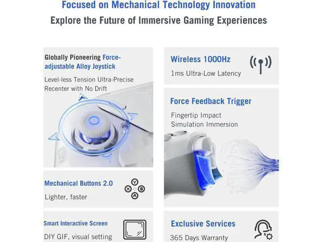 Alt view image 2 of 7 - wusu APEX 4 PC Controller Force Feedback Trigger Force-Adjustable Alloy Joysitck Full-Color LCD Display 1500mAh 1000hz Report Rate Stereo Vibration PC/NS/TV/Android/Laptop