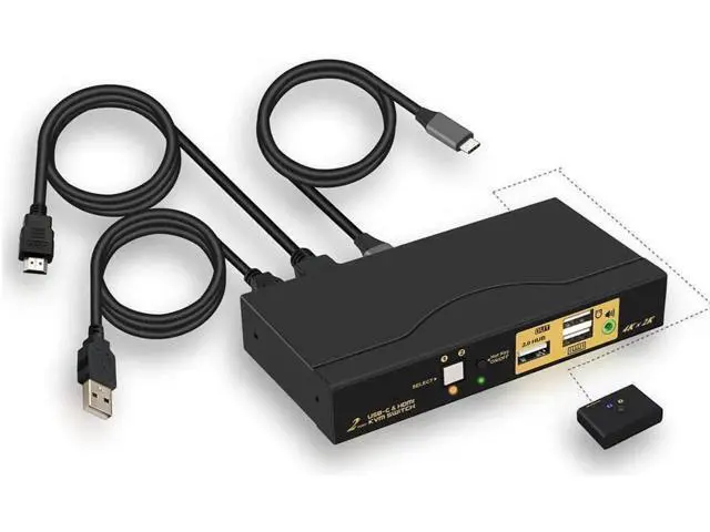 Main image of wusu 4K@60Hz 2 Port KVM HDMI + USB-C with Audio and Cables, HDMI KVM Switch USB C for 2 Mac/Computers/Mobile Phone Sharing Monitor Keyboard Mouse