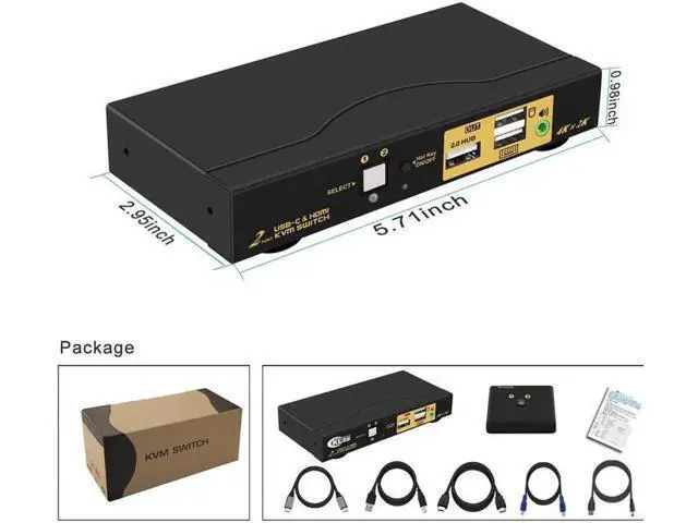 Alt view image 3 of 7 - wusu 4K@60Hz 2 Port KVM HDMI + USB-C with Audio and Cables, HDMI KVM Switch USB C for 2 Mac/Computers/Mobile Phone Sharing Monitor Keyboard Mouse