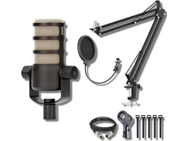 Alt view image 4 of 6 - Rode PodMic Cardioid Dynamic Broadcast Microphone with StreamEye BOOMARM1 Microphone Boom Arm, Pop Filter and XLR Cable
