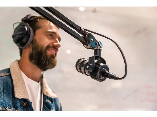 Alt view image 5 of 6 - Rode PodMic Cardioid Dynamic Broadcast Microphone with StreamEye BOOMARM1 Microphone Boom Arm, Pop Filter and XLR Cable