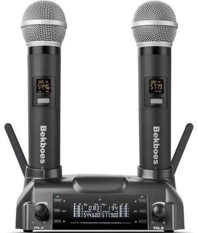 Main image of Professional Dual Dynamic Handheld UHF Wireless Microphone System, Magnetic Inductive Wireless Charging, 165ft Range for Home Karaoke/Meeting/Party/Church/Wedding
