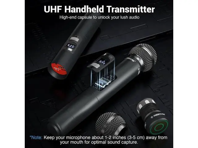 Alt view image 2 of 7 - Phenyx Pro Wireless Microphone System, Dual Wireless Mics,w/ 2 Handhelds, Auto Scan,2x100 UHF Frequencies,328ft Range,Dynamic Microphone for Singing, Karaoke, Church(PTU-71-2H)