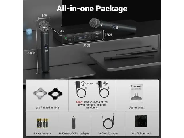 Alt view image 3 of 7 - Phenyx Pro Wireless Microphone System, Dual Wireless Mics,w/ 2 Handhelds, Auto Scan,2x100 UHF Frequencies,328ft Range,Dynamic Microphone for Singing, Karaoke, Church(PTU-71-2H)