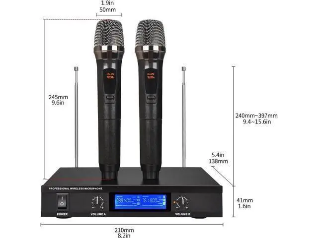 Alt view image 4 of 6 - Microphone UHF Rechargeable Wireless Microphone System Karaoke Microphone Wireless Mic with Receiver Box Professional Cardioid Dynamic Handheld Microphone Handheld Microphone