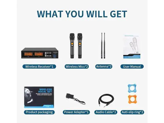 Alt view image 3 of 6 - Wireless Microphone System,All Metal Dual Professional UHF Cordless Dynamic Mic Handheld Microphone System for Home Karaoke, Meeting, Party, Church, DJ, Wedding, for inandon Karaoke, 200ft HUASEN