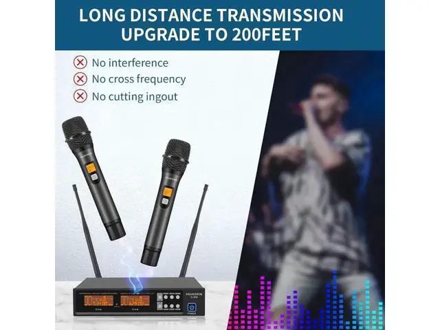Alt view image 5 of 6 - Wireless Microphone System,All Metal Dual Professional UHF Cordless Dynamic Mic Handheld Microphone System for Home Karaoke, Meeting, Party, Church, DJ, Wedding, for inandon Karaoke, 200ft HUASEN